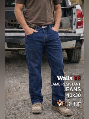 Walls FR Flame Resistant Jeans 40x30 FireShield Workwear Denim Pants Mens Blue